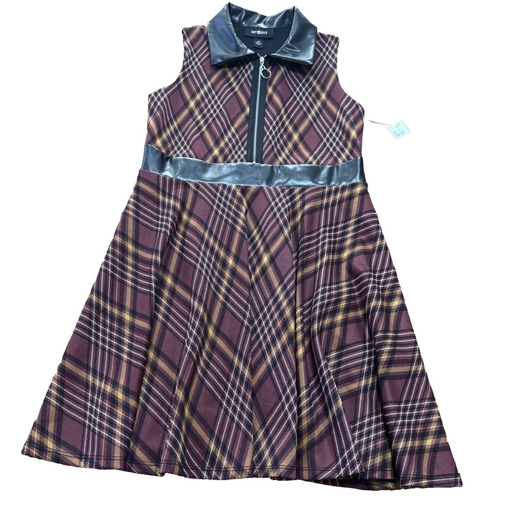 Burgandy Chic  Plaid Amy Byer Girls Leather Trim Zip Pull New w Tags Size 14